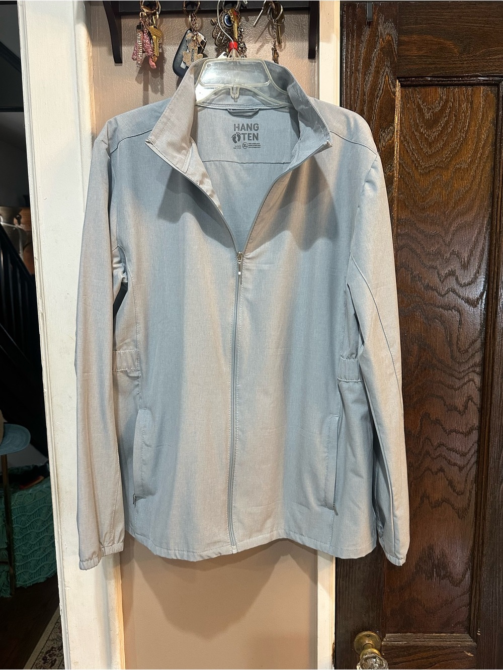 Hang Ten Light Gray Zip-Up Windbreaker Jacket